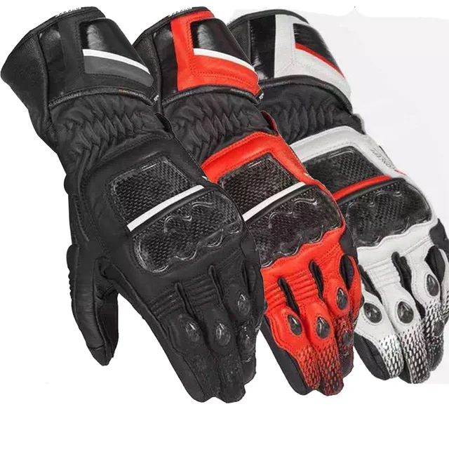 

3 colors carbon fiber leather long gloves for dain motorcycle off-road racing red / white / black