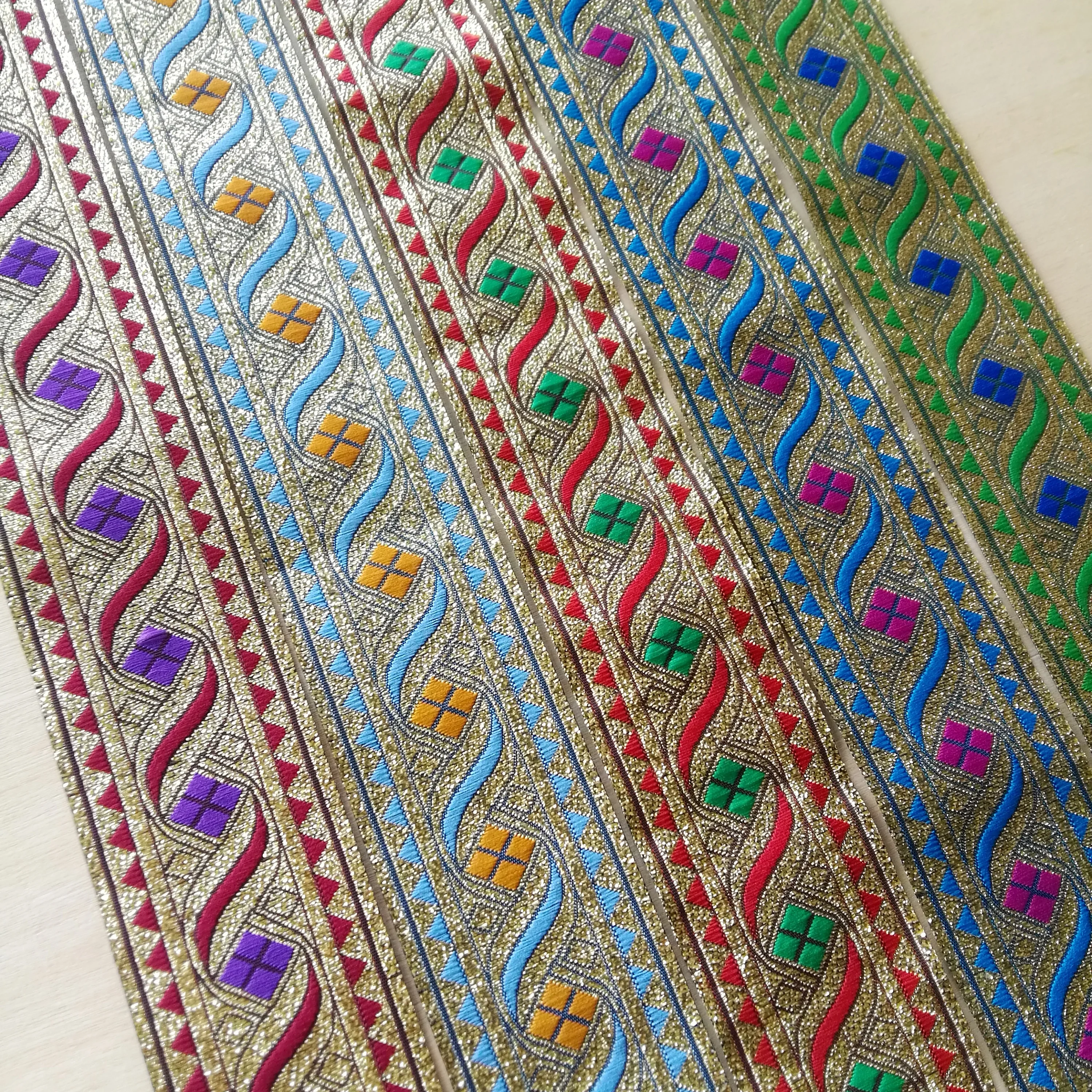 4cm 40mm 1-5/8' Delicate Turquoise Blue Black Filigree Ribbon Geometric Rhombus Border Wedged Laciness National Jacquard Webbing | Дом и