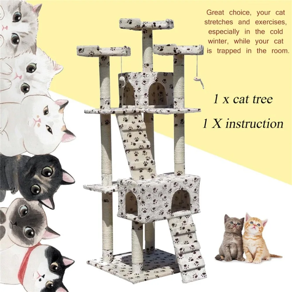 

Newest Modern Cat Climbing Tree Animal Puppies Multi-Layer Cat Activity Centre Beige Yellow Printed Climbing Tree Home Furniture