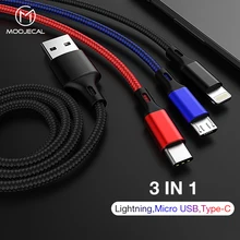 

MOOJECAL 3in1 USB Cable for iPhone X 8 7 6 Cable Micro USB Type C Cable for Samsung S9 S8 Fast Charging Cable 3A Charger Cord