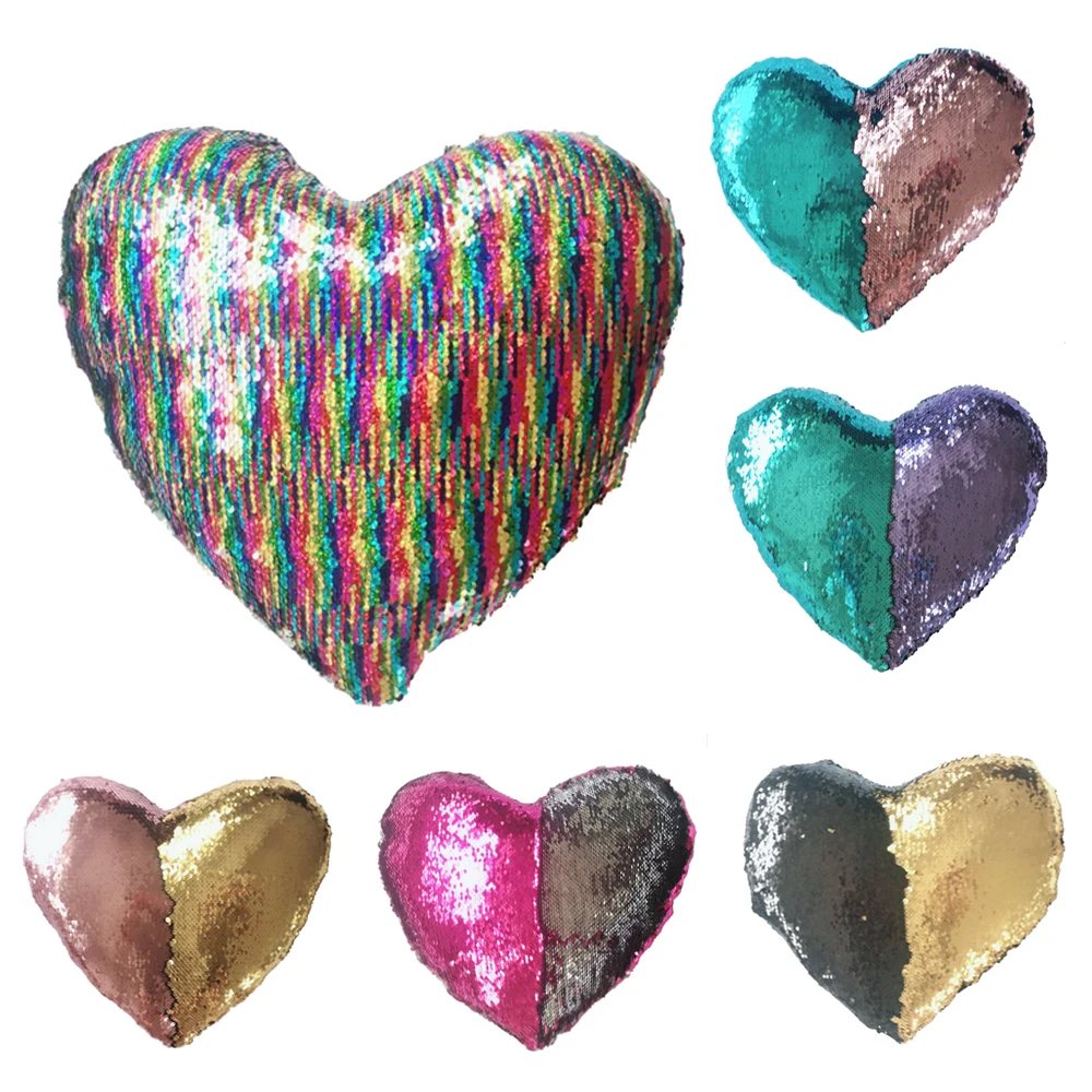 

Heart Shape Sequin pillow case Mermaid Throw Cushion Cover DIY Glitter Reversible Pillow Case Color Changing Pillows case hot
