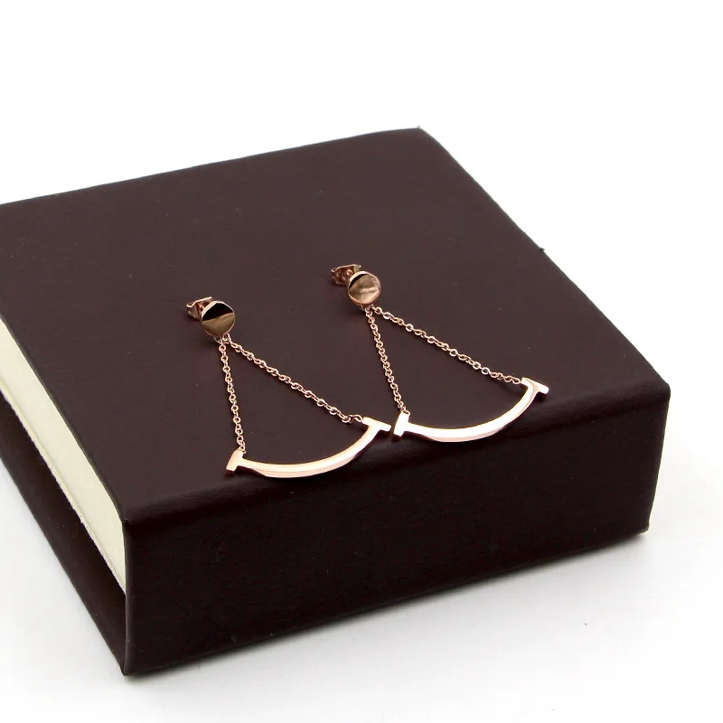 

Martick 316L Stainless Steel Simle Double T Drop Earrings For Woman Rose Gold Color Fashion Earrings Europe Brand Jewelry E33