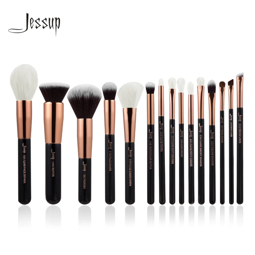 Jessup Rose Gold Black Professional Makeup Brushes Set Make Up Brush Tools Kit Foundation Powder Definer