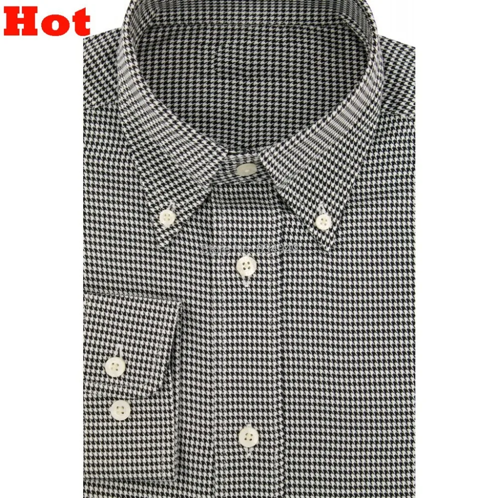 Изготовленные на заказ Хаундстут Slim Fit Мужские рубашки Camisa Masculina, Гончие зуб Checker мужские рубашки с длинным рукавом, Chemise Homme