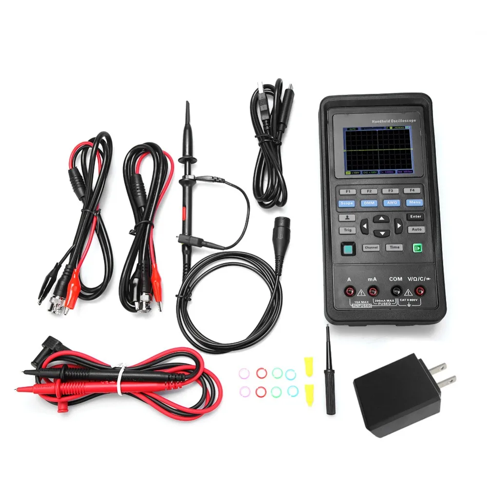 

Hantek2D72/2D42 Digital Oscilloscope Universal Multimeter 25M Signal Generator AC100-240V 70MHz/40MHz 2CH Handheld Oscilloscope