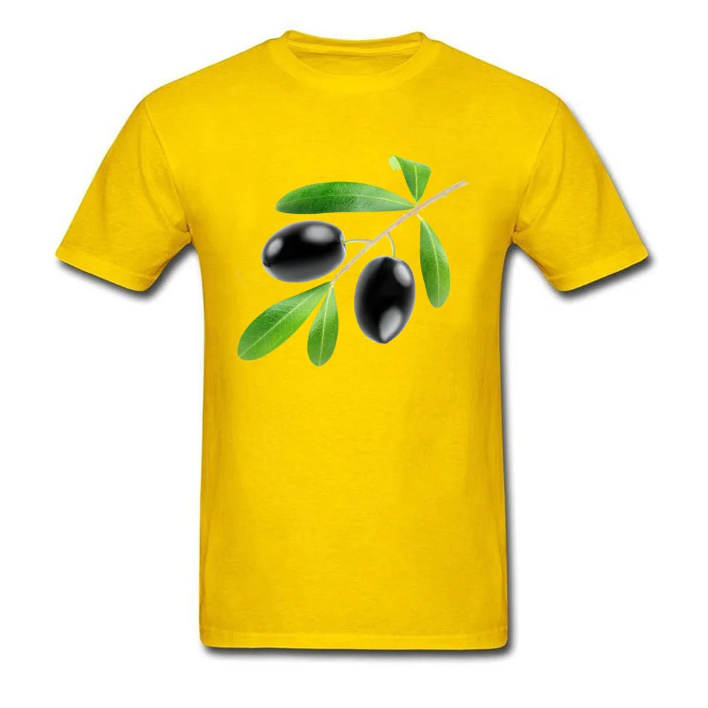 Cotton Men Short Sleeve Branch with black olives T Shirt Normal Tops Shirt Retro Family O-Neck Sweatshirts Drop Shipping Branch with black olives yellow