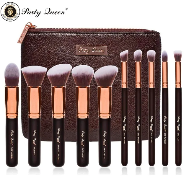 Party Queen Beauty Makeup Brush Set 10Pcs Rose Golden Kabuki Cosmetic