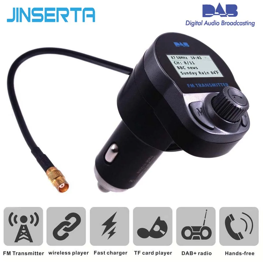 

JINSERTA Mini Bluetooth DAB Radio Receiver FM Radio Transmitter Music Player with USB Charger 5V/2.4A Port Support Headsfree