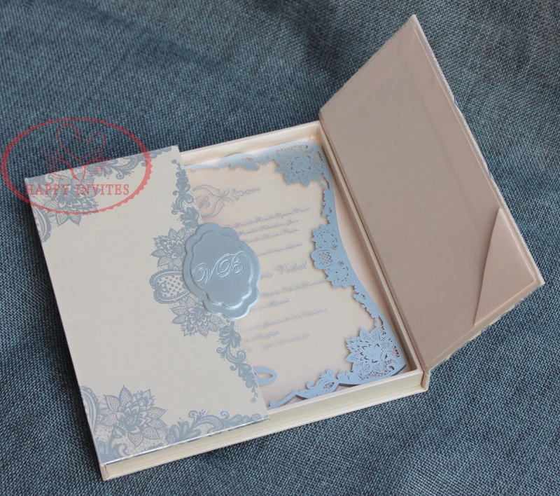 HI1144 - 06 Customized  Light Pink Hard Cover Box Wedding Card with Acrylic Invitation Made in China
