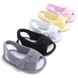Лидер продаж летние для маленьких девочек обувь малышей мягкой подошвой бантом горошек печатных хлопок обувь для малышей младенцев Prewalker