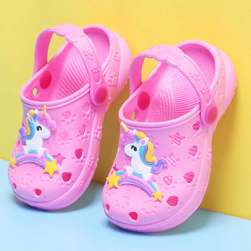 Сандалии для девочек с единорогом; тапочки; детские тапочки; тапочки с динозавром для мальчиков; сезон лето; коллекция года; детская пляжная Уличная обувь - Цвет: Sandals2 pink