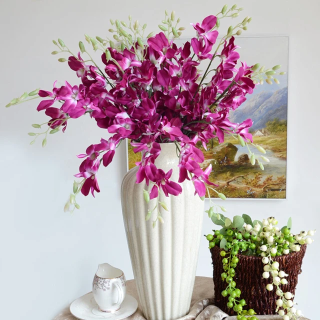 Us 1 01 26 Off Artificial Flowers Orchid Branch Silk Flower For Home Wedding Garden Decoration Dining Table Decorative In