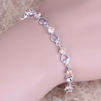 

Gorgeous Champagne Morganite Silver Plated Link Chain Bracelet 6.5 - 7.5 inch S0546