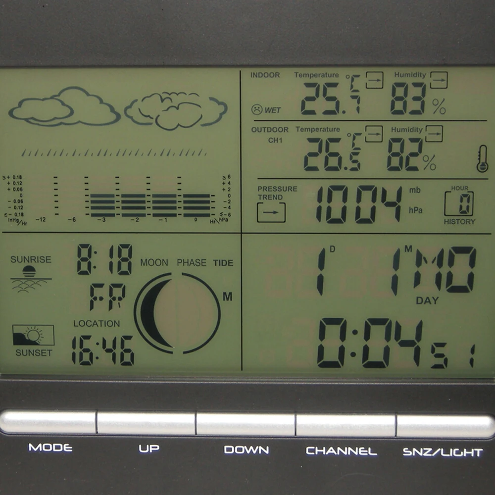 Clock Gift Idea--Big LCD Radio Controlled Weather Station Alarm Clock With Thermometer,Hygrometer and Barometer Model: 2707DCR