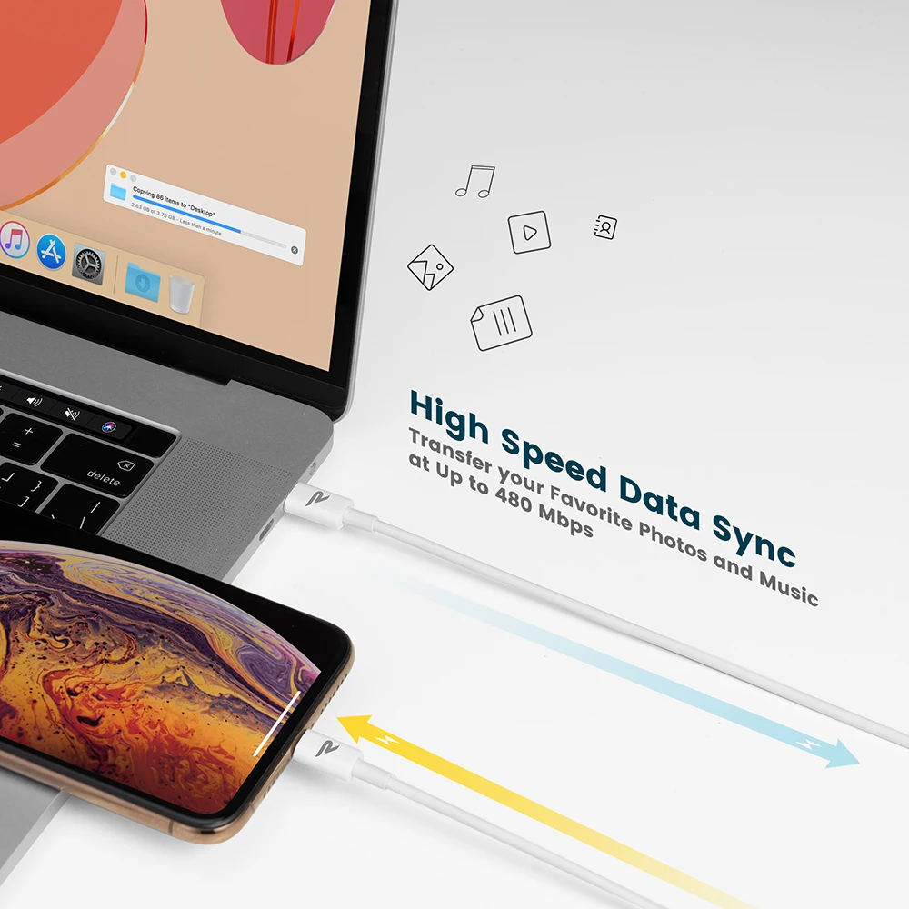 RAMPOW MFi 18 Вт usb type C к Lightning Кабель PD Быстрая зарядка USB для iPhone X зарядный кабель