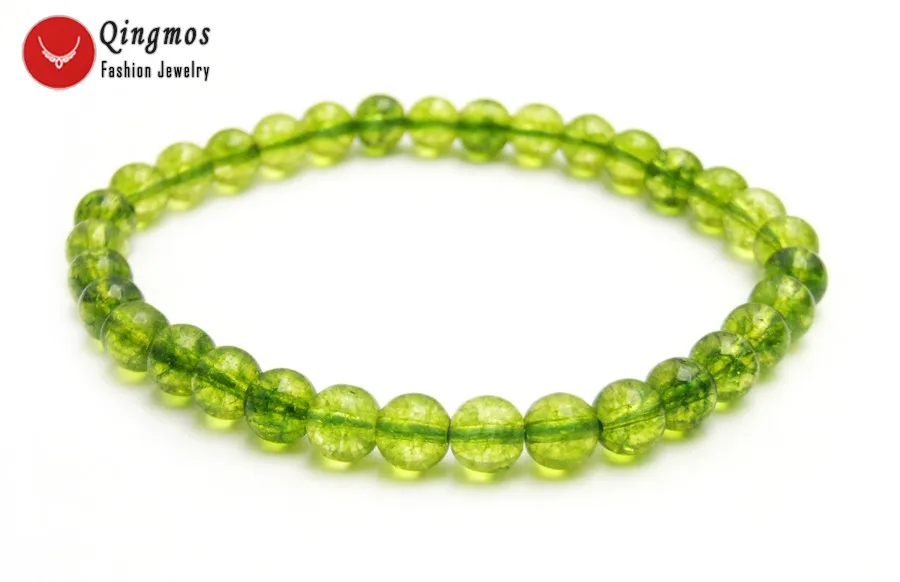 

Qingmos Natural Peridot Bracelet for Women with 6mm Round Green Peridot Chokers Bracelet Fine Jewelry 7.5" bra459 Free Shipping