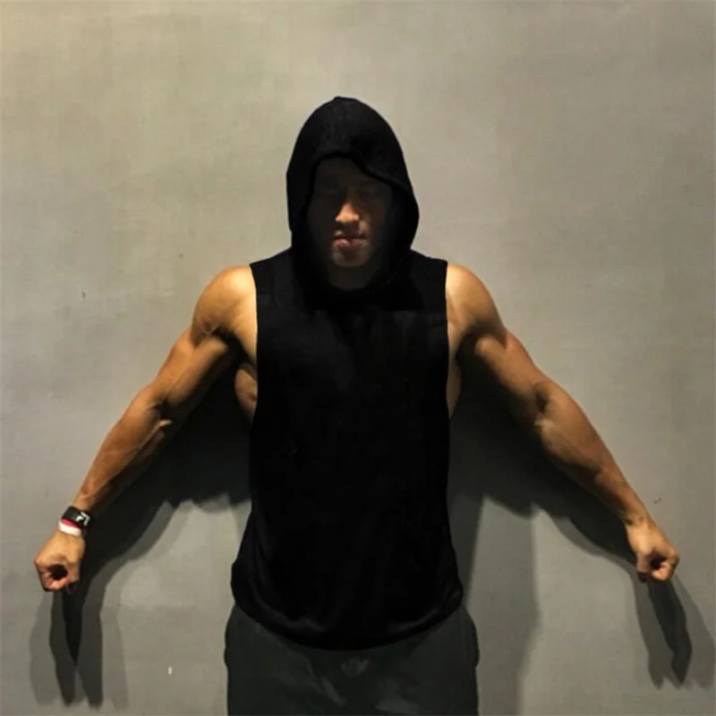 Мужская спортивная майка без рукавов с капюшоном|hooded tank top|hooded tankbrand tops |