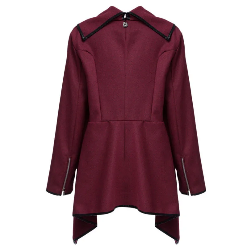 Женское кашемировое пальто с асимметричным воротником, одноцветное пальто, женское теплое пальто с длинным рукавом NQ901663 casaco 30 - Цвет: wine red