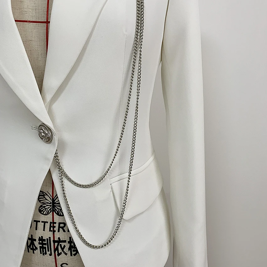 Высококачественный новейший 2019 дизайнерский Блейзер Женский однокнопочный цветной цепной блок украшенный Блейзер Куртка