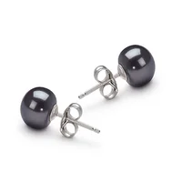 6-7mm AAA Natural Cultured Black Button Freshwater Pearl Earring with 925 Sterling Silver Sutd 1