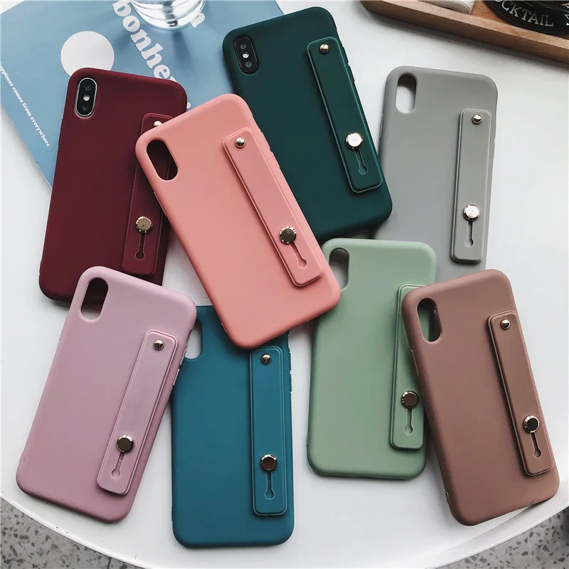 

Cute Candy Solid Color Cover With Wrist Strap Phone Cases For Xiaomi Redmi Note Mi 6 7 8 9 Lite Back Protect Soft TPU Funda Capa