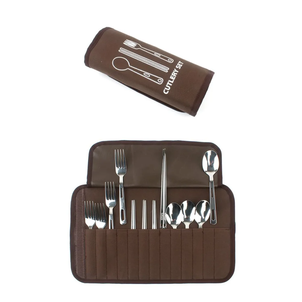 

4-Person Stainless Steel Outdoor Tablewares Set Spoons Chopsticks Forks Set Portable Dinnerware Picnic Camping Cutlery Set