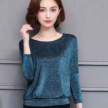 Новая мигающая Футболка с рукавами «летучая мышь» женские блестящие футболки для женщин модная футболка с длинными рукавами женская футболка большого размера