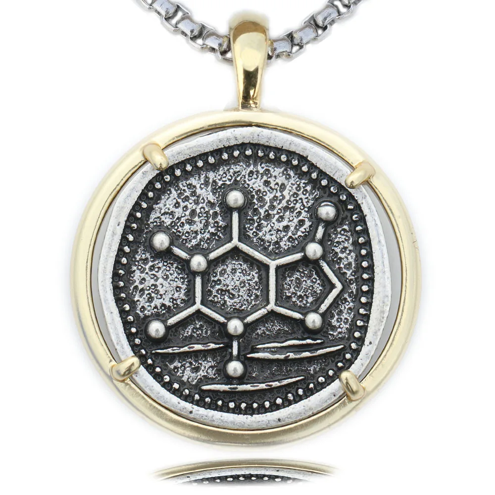 Caffeine Molecule Necklace Men Chemistry DNA Minimalist Jewelry
