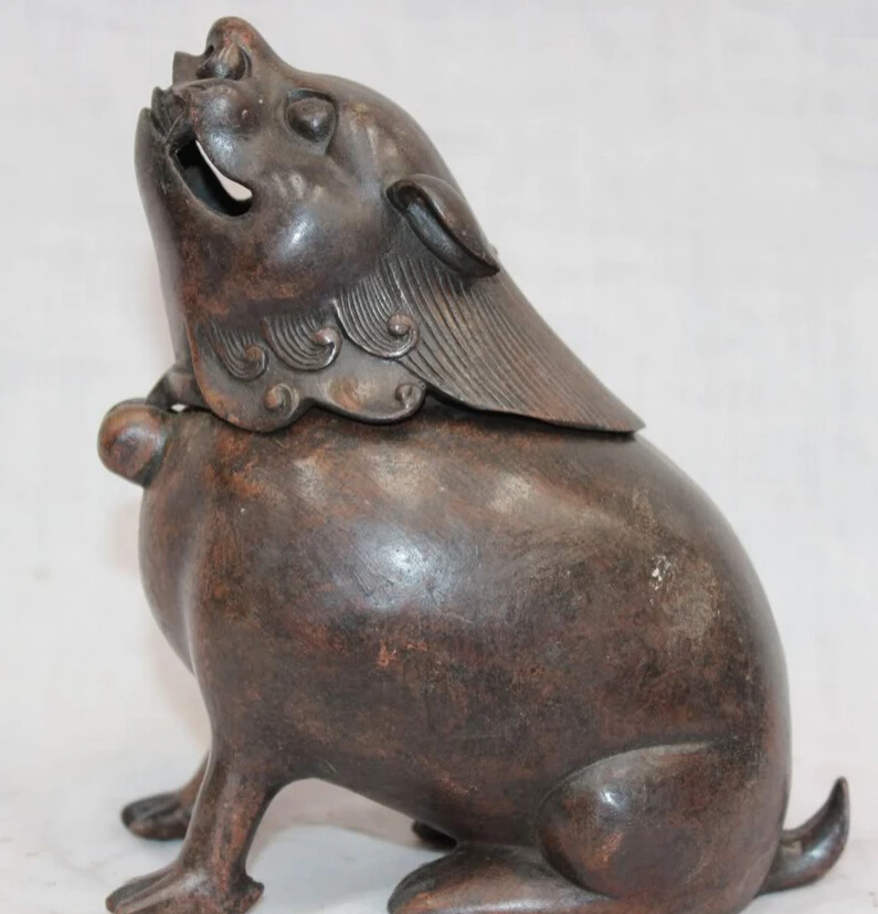 

S5881 Chinese Purple Bronze Zodiac Year Animal Of Mouse Statue Incense Burner Censer D0318