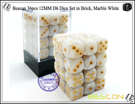Bescon 12 мм 6 кубиков 36 в коробка в форме лего-блока, 12 мм шестигранники под давлением(36) кубиков, Мрамор белый