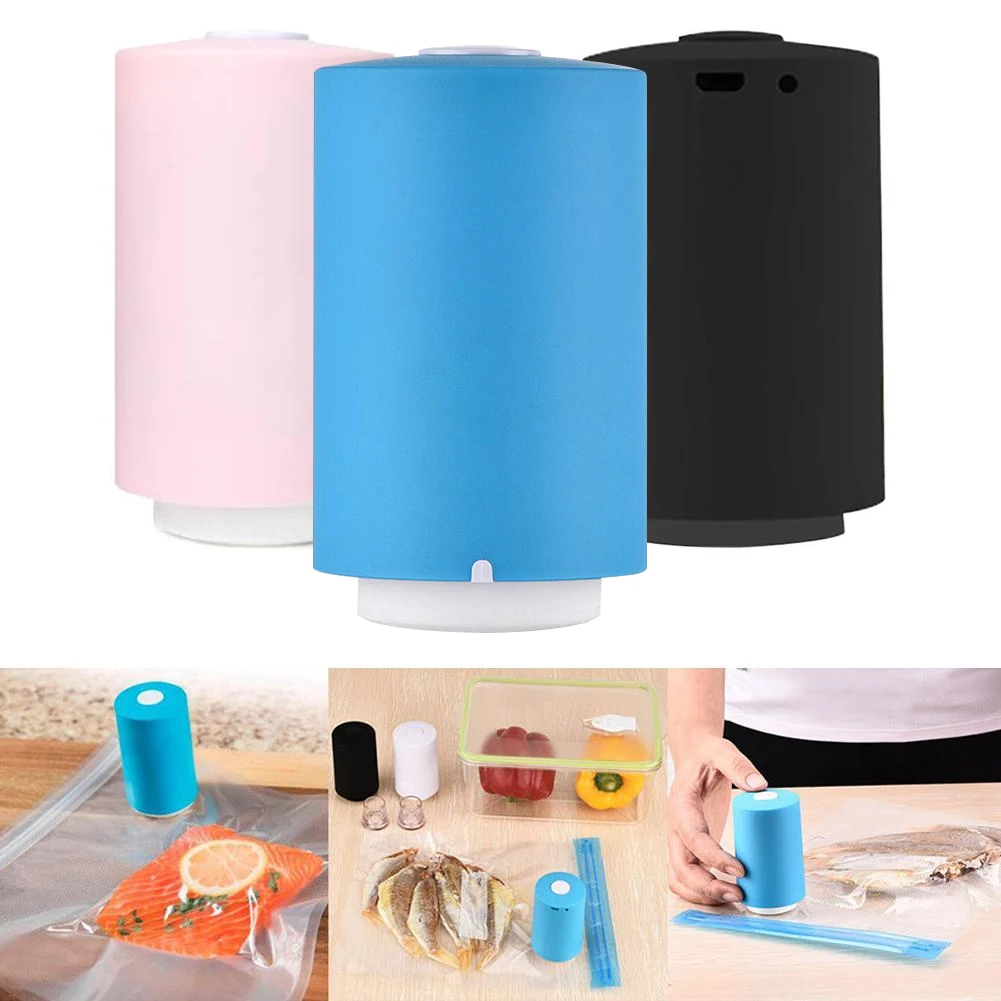

3 Colors Mini Automatic Compression Vacuum Pump Househoud Snack Fresh Food Rod Strip Kitchen Tool With Bag Sealer Clamp 2019