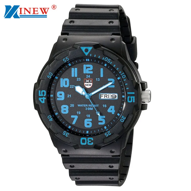

XINEW Brand Fashion Watch Men Waterproof Sport Quartz Watch Resin Calendar Men's Relogio Watch Reloj Hombre Wristwatch Clock