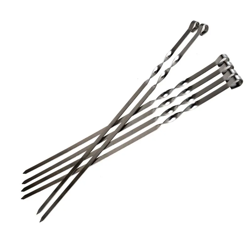19.68'' 50cm Stainless steel Barbecue Skewers BBQ Grill Set Wide Resuable Shish Kabob Sticks Long BBQ Forks set 6/10/12pcs