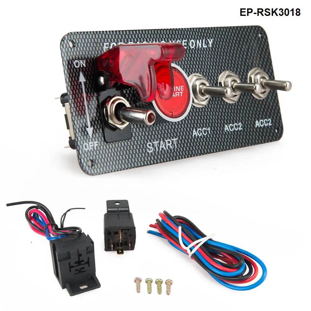 4in1 Carbon Fiber Panel Racing Car Engine Start Push Ignition Switch Toggle Kits EP RSK3018in