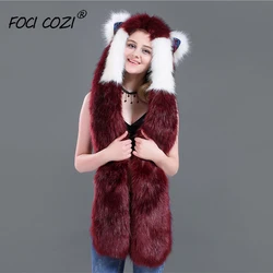 Animal Fox Hat Halloween Costume Faux Fur Hoody Fashion Hat 3in1 White Wine Red Womans Hats And Scarves Mittens Accessoire Hiver Animal Fox Hat Halloween Costume Faux Fur Hoody Fashion Hat 3in1 White Wine Red Womans Hats And Scarves Mittens Accessoire Hiver
