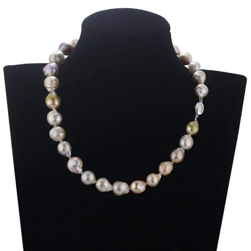 

2016 SNH 10-12mm nucleated shape AA grade natural freshwater pearl necklace,45cm long with 925 silver clasp necklace