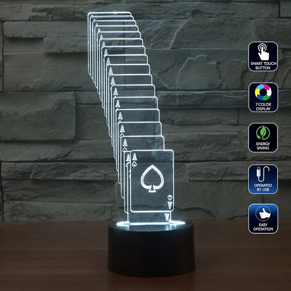 Free Shipping 3D DECOR Special 3D Folding Poker LED Strip 7 Color Change Desk Table Light Lamp