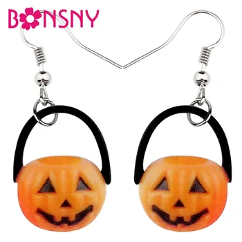 

Bonsny Acrylic Halloween Smile Pumpkin Earrings Dangle Drop Big Long Cute Plant Jewelry For Women Girls Teens Gift Accessories