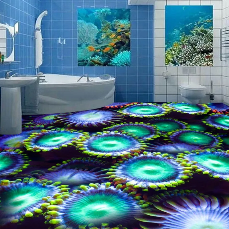 

Free Shipping Marine biological algae 3D floor non-slip thickened moisture high-quality office decoration lobby mural wallpaper