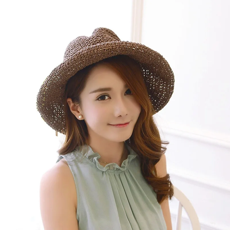 الصيف اليدوية سترو قبعة المرأة الطوق القبعة قبعة بحافة لفة المتابعة تنحنح شاطئ كاب قبة قبعة الشمس للنساء chapeu الصيف اليدوية سترو قبعة المرأة الطوق القبعة قبعة بحافة لفة المتابعة تنحنح شاطئ كاب قبة قبعة الشمس للنساء chapeu