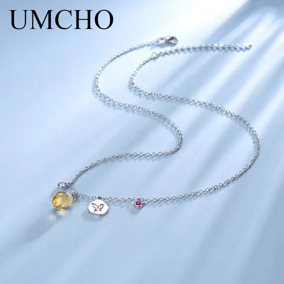 Женские ожерелья и подвески UMCHO из серебра 925 пробы с натуральным цитрином