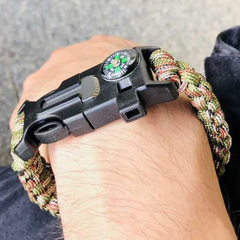 مضفر سوار الرجال النساء Paracord في الهواء الطلق بقاء سوار التخييم الإنقاذ الطوارئ حبل أساور البوصلة صافرة سكين 4 في 1