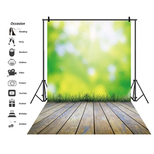 Laeacco Green Backdrops Spring Polka Dots Light Bokeh Grass Plank Baby Portrait Photographic Backgrounds For Photo Studio