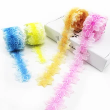 4,5 см 5 ярдов Цветочная кружевная отделка Вышивка шитьё тканевая лента с бантиками для DIY аксессуары, подарочная упаковка, 5Yc2132