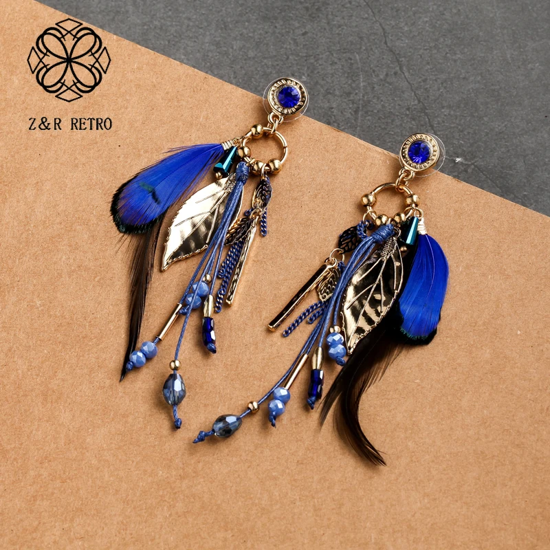 

Fashion Feather Stud Earrings Cute Sweet Leaves Eardrop Jewelry Trendy Beads Tassels Feather Earrings for Women