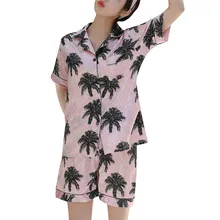 Для женщин моделирование шелк печати пижамы с принтом печатных пижамы комплект одежды для сна модные летние шифоновое платье 40mi01