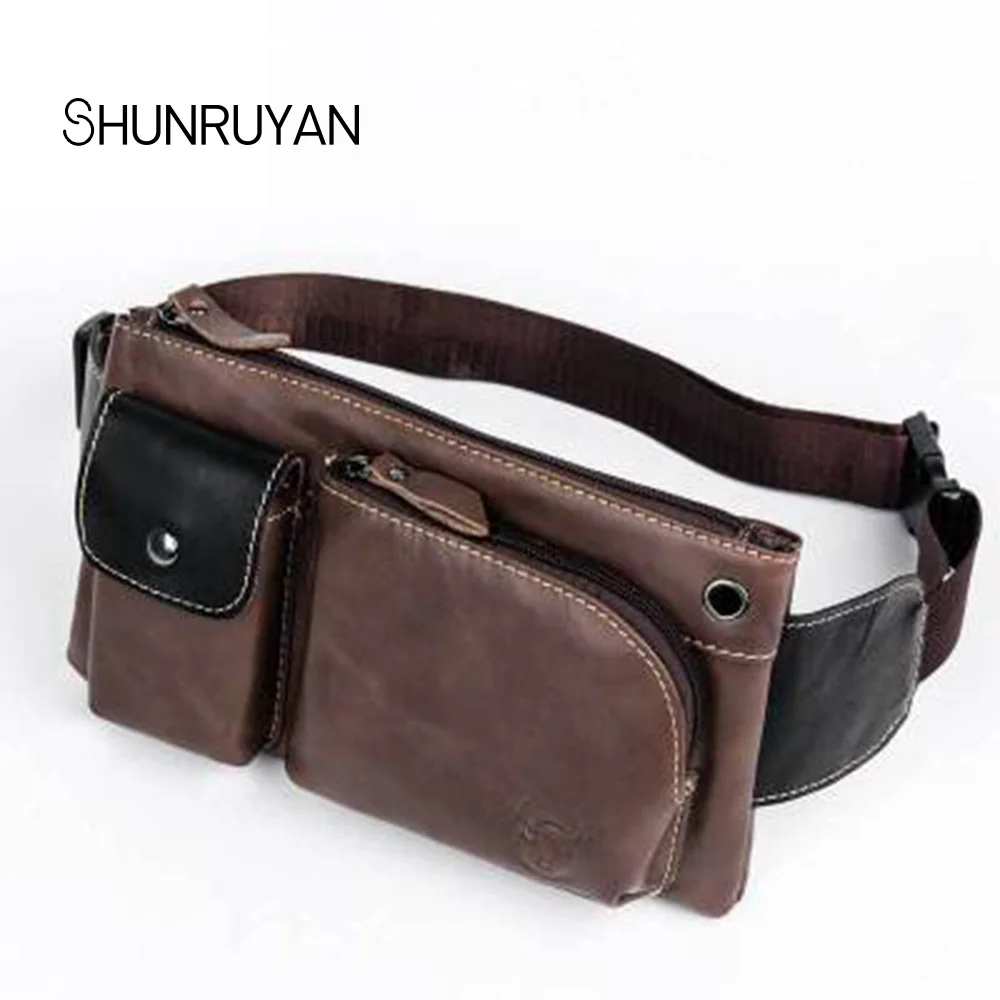 

SHUNRUYAN 2018 Fashion New Genuine Leather Waist bag Chest Bag Men's Casual Shoulder Bag Crossbody Bag