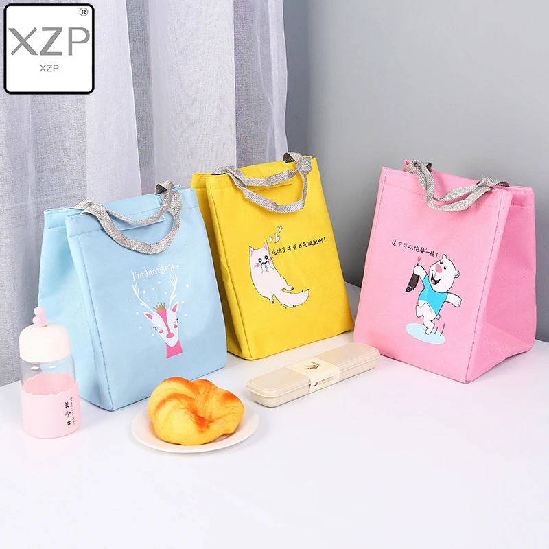

XZP Velcro Lunch Box Insulation Bag Printing Cartoon Penguin Bear Thermal Insulated Lunch Bag Family Kids Portable Carry Tote