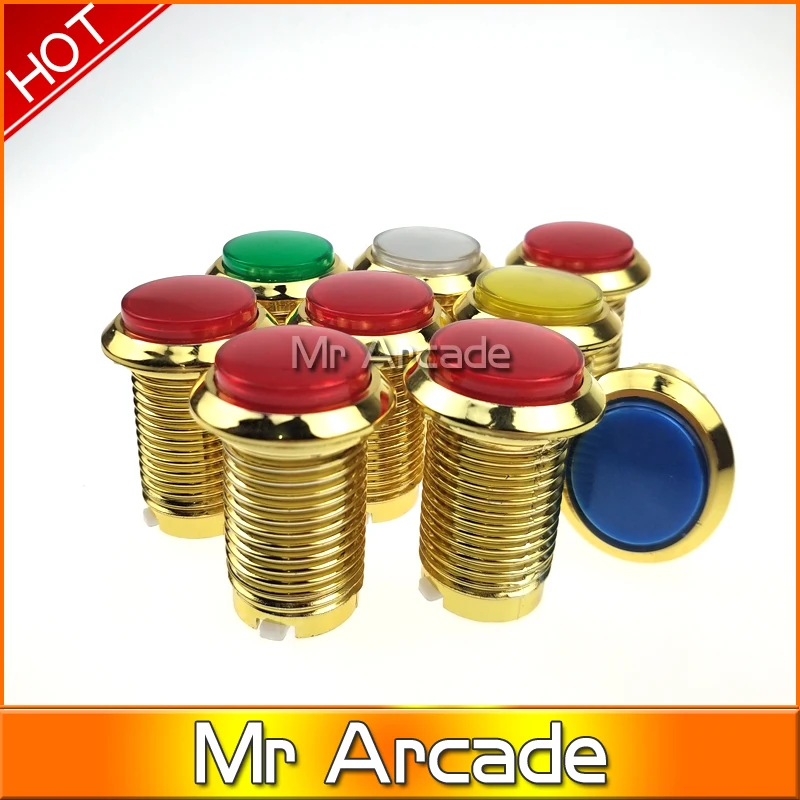 

New arrival chrome plated Gold color Plated illuminated 12v LED Arcade Push Button with microswitch 5 colors 1pcs