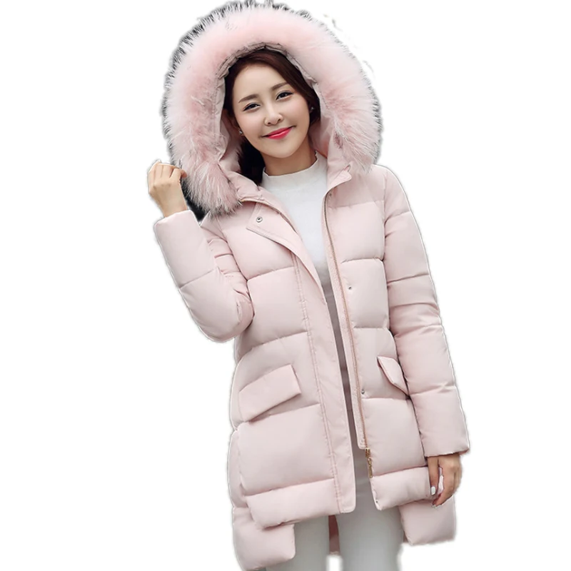 2016 Fashion Asymmetric Winter Jacket Women Loose Casual Fur Hooded Jacket Artificial Wool Collar Korean Plus